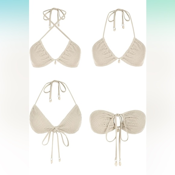 ZAFUL Women's Triangle Bikini Multiway Fishnet String Bikini Set beige cream - Picture 4 of 7